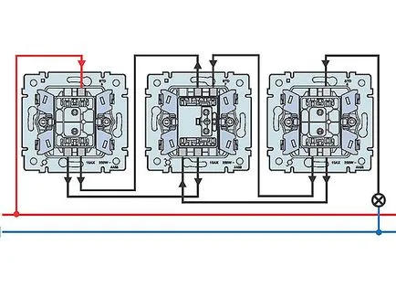 La conectarea cu un candelabru pe 2, 3 fire, la dublu comutator