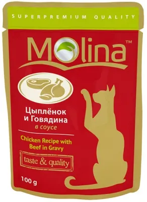 Купете лакомства и консерви Молина (Molina) на едро за кучета и котки, по-ниска цена в Москва -