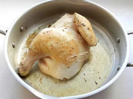 Пиле с печени дюли във фурната - рецептата със снимка