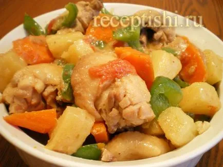 Csirke ananásszal és zöldség, főzés receptek fotókkal