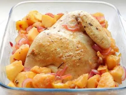 Пиле с печени дюли във фурната - рецептата със снимка