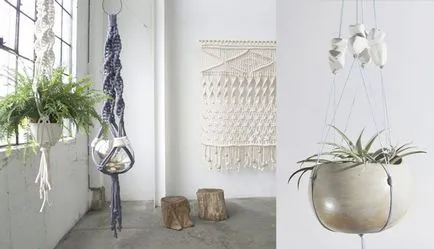 Macrame în interiorul abajurului și suportul, și covorașul leagăn cu mâinile, ușa la bucătărie, la