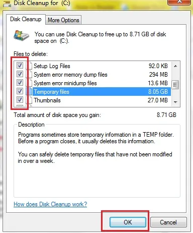 spațiu pe disc nefolosit și programul de curățare pe disc