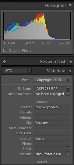 Lightroom preset beállítás szerzői a fotó