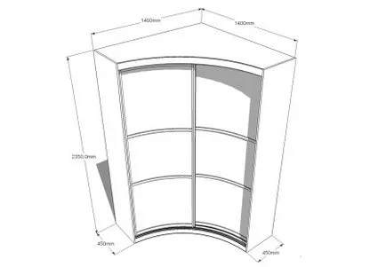 Raza dulap glisante (108 fotografii) colț semicircular, canelură concavă și în interior, de umplere și
