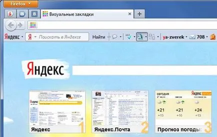 Eltávolításának módszerei Yandex bárban firefox