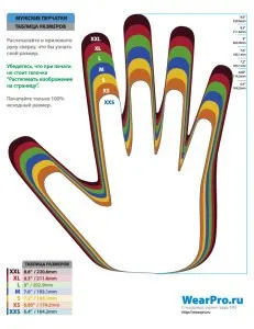 Маси за определяне на размера на мъжки, женски и детски ръкавици