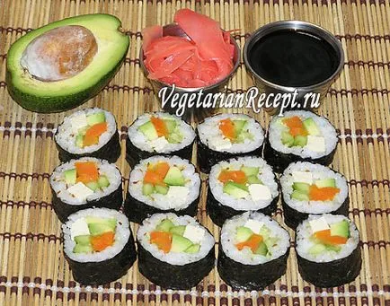 Vegetáriánus tekercsben vagy maki-sushi, fotó-recept