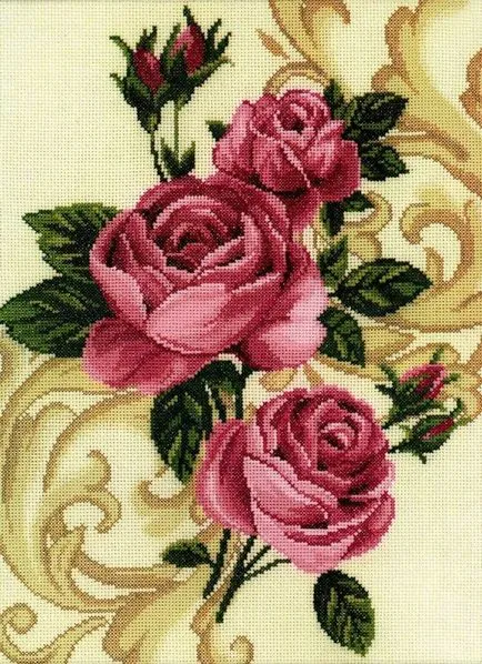 схема кръстче безплатно роза цветя букет във ваза, свалят три в роса, жълт чай роза,