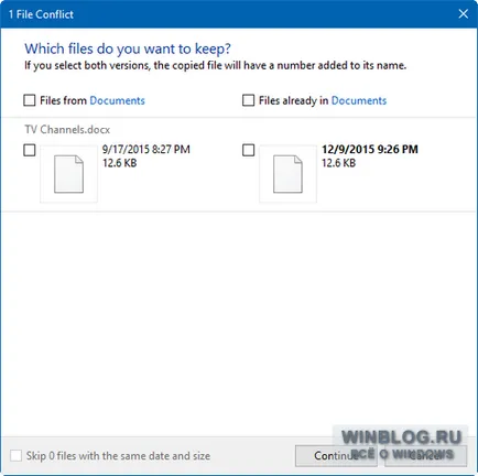 Restaurarea fișierelor folosind „fișierele de istorie“ în Windows 10