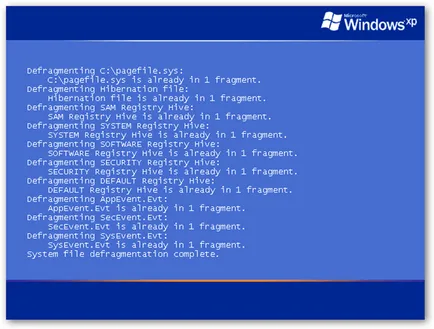 Defragmentarea fișierelor de sistem (fișiere de paging și Registry) în Windows XP