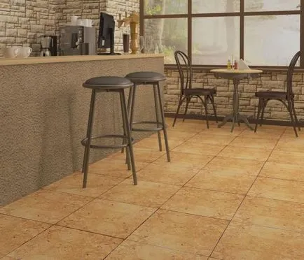 Design țiglă pe podea în bucătărie