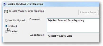 Hibajelentés tiltása a Windows 7, XP, Vista - felhasználói támogatás Windows 7-xp