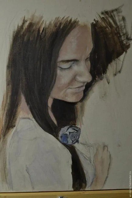 Írásban olaj portré „Lány a kék rózsa” - tisztességes iparos - kézzel készített, kézzel készített