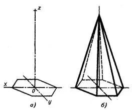 Építőipari axonometrikus előrejelzések tételek prizma, piramis alakú