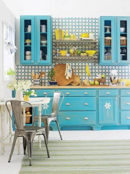 Turquoise konyha optimális színt a belső, türkiz és barna belső
