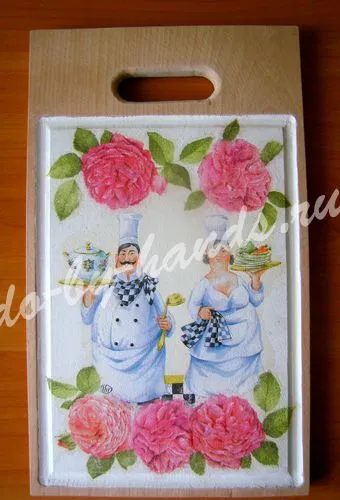 Decoupage konyhai fa tábla, kézműves papír a kezüket a gyermekek és felnőttek