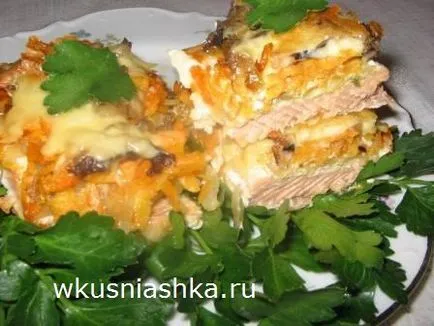 Pink сьомга с гъби и сирене на фурна, вкусни рецепти