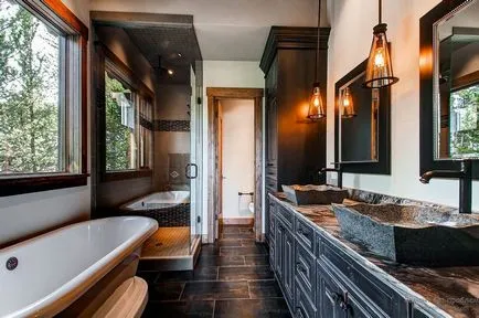 A belső és a design a fürdőszobában egy olyan országban, stílusban, 20 praktikus ötletek