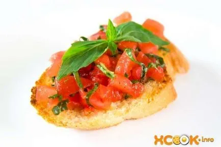 Bruschetta paradicsommal és bazsalikommal - főzés recept egy fotó