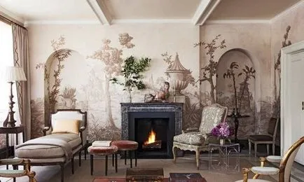 Gyönyörű freskók és festmények a falakon a belső
