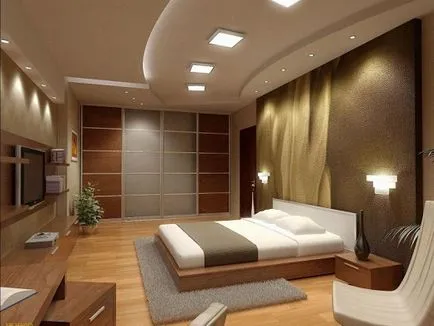 Окачени тавани с осветление - характеристики, видове снимки с една и две нива на залата,