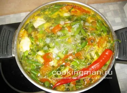 Supă de broccoli, fasole verde și carne de pui - gătit pentru bărbați
