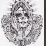Tetoválás stílusú Santa Muerte értékeket, fotók, vázlatok