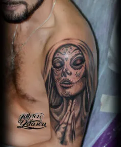 Santa Muerte tatuaj - adica fotografii, inima Yurets de stejar