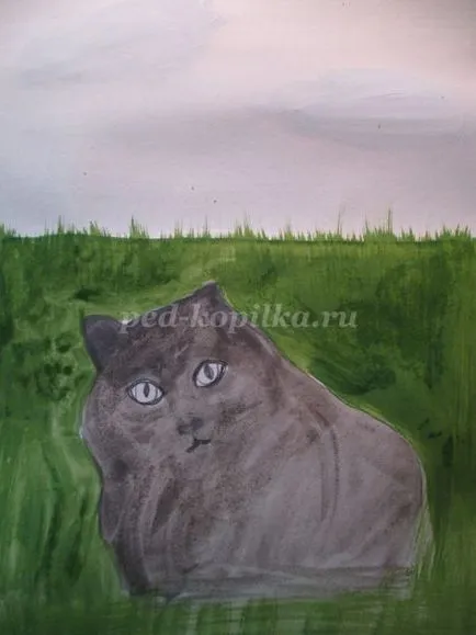 Cat Festés gouache lépéseket a gyermekek számára