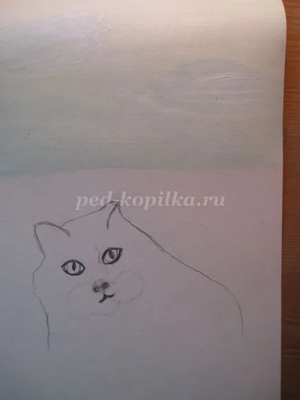 Cat Festés gouache lépéseket a gyermekek számára