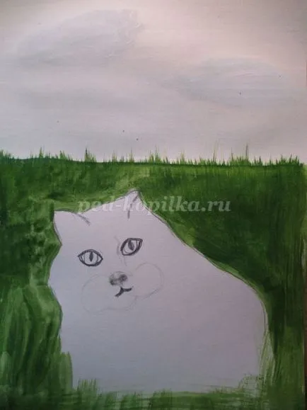 Cat Festés gouache lépéseket a gyermekek számára