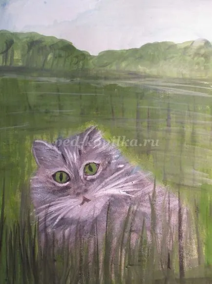 Cat Festés gouache lépéseket a gyermekek számára