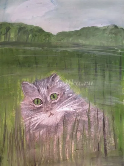 Cat Festés gouache lépéseket a gyermekek számára