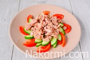 Saláta tonhal, paradicsom és uborka