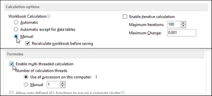 Hogyan kell kezelni az automata módok és többszálas számítások Excel 2013