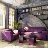 Lila tapéta a nappaliban kialakítása harmonikus design szobák kreatív emberek (65 fotó)