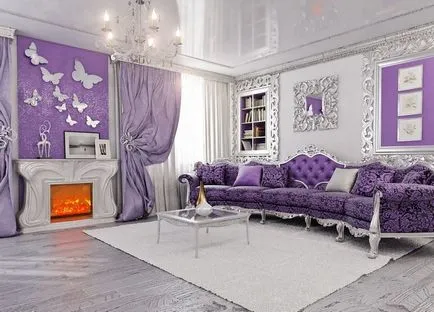 tapet violet în camera de zi Design armonios de camere pentru persoane creative (65 poze)