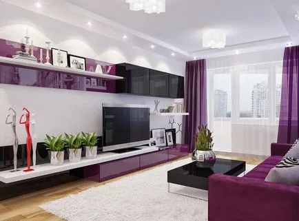 tapet violet în camera de zi Design armonios de camere pentru persoane creative (65 poze)