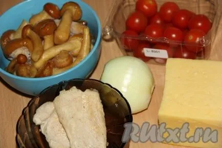 Pite csirke, gomba, sajt - a recept egy fotó