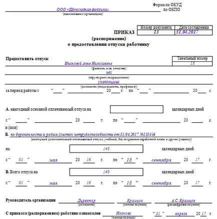 Ordonanța privind concediul de maternitate în 2017. Eșantionul