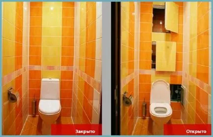 Cabinet sanitar în dulap din spatele toaletei cu mâinile și opțiuni foto