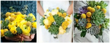 Buchet de nunta cu Suculente opțiuni combinație cu alte culori, fotografii
