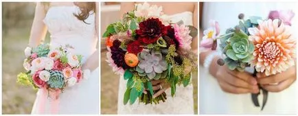 Buchet de nunta cu Suculente opțiuni combinație cu alte culori, fotografii