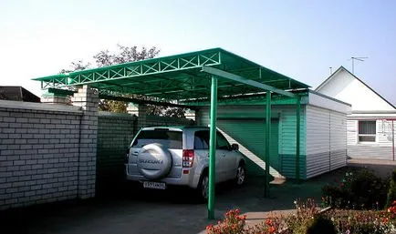 Гараж с типа балдахин, покривна конструкция, строителни варианти, снимка гараж с навес и hozblok и