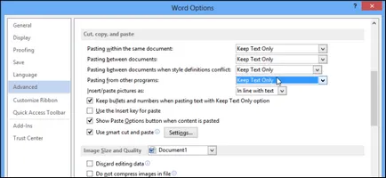Как да промените настройките по подразбиране, за да вмъкнете Microsoft Word 2013