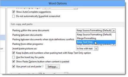 Как да промените настройките по подразбиране, за да вмъкнете Microsoft Word 2013