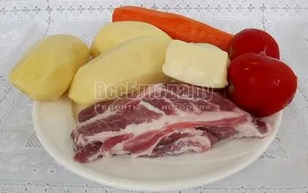 Burgonya sertéshússal egy bankot, egy lépésről lépésre recept fotókkal, minden étkezés