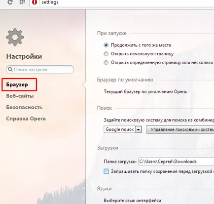 настройките на браузъра опера - преглед на функции и опции