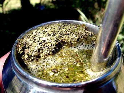Yerba Mate tea levelek egy tök, amelyből a Paraguayans csinálni hajó kormányos ital